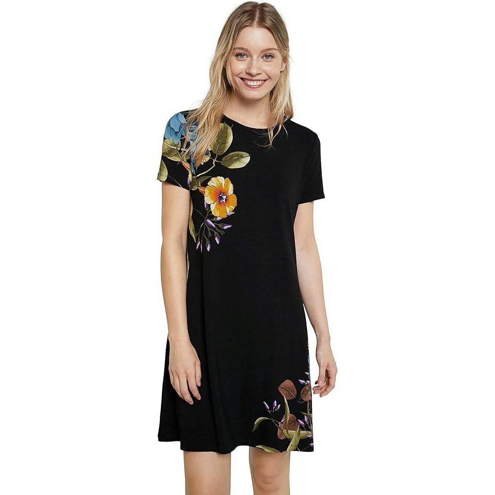 Desigual Floral Shift Dress XL Black Short Sleeve Jersey Boho Artistic Eclectic - Picture 2 of 14